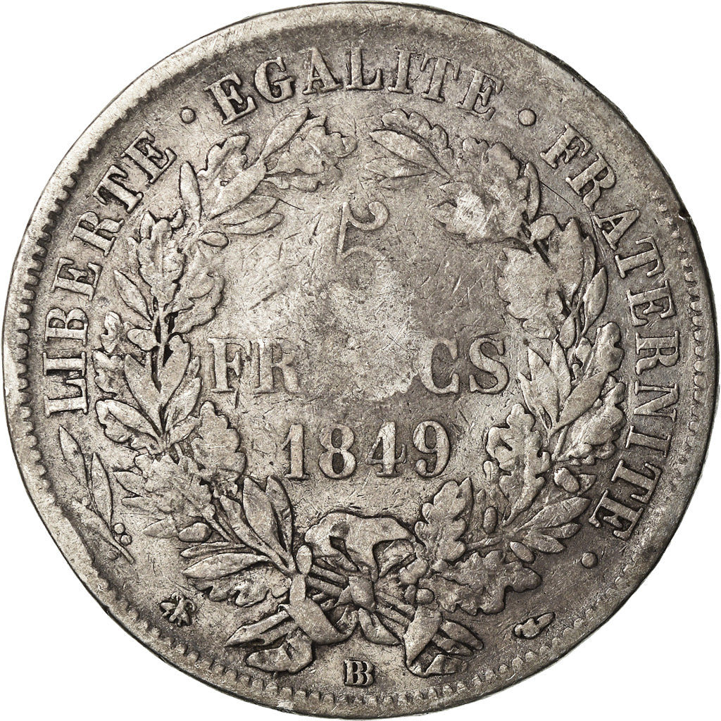 Coin, France, Cérès, 5 Francs, 1849, Strasbourg, VF(20-25), Silver, KM:761.2