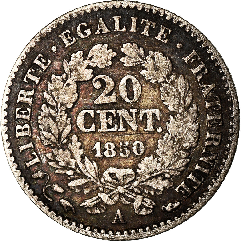 Moneta, Francia, Cérès, 20 Centimes, 1850, Paris, MB, Argento, KM:758.1