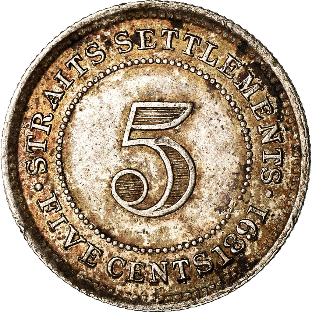 Moneta, Insediamenti dello Stretto, Victoria, 5 Cents, 1891, Heaton, BB+