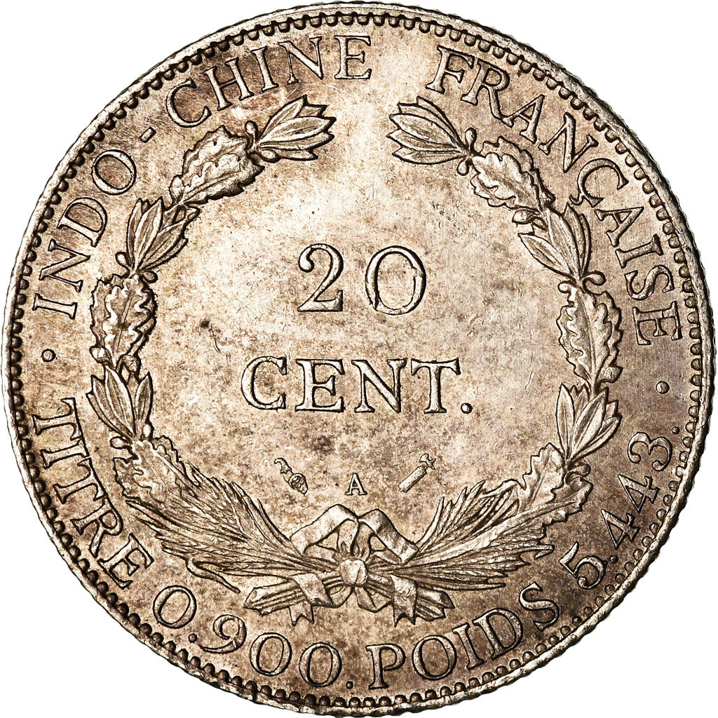 Münze, FRENCH INDO-CHINA, 20 Cents, 1887, Paris, VZ, Silber, KM:3, Lecompte:189