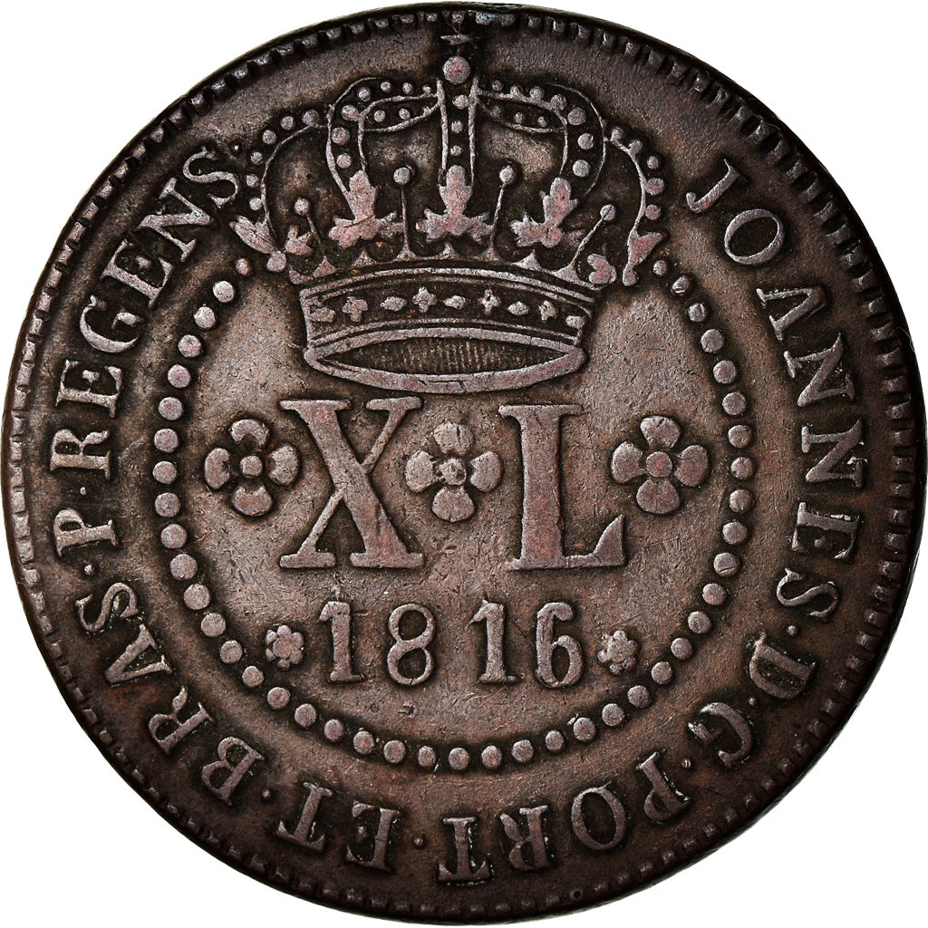Moneda, Brasil, Joao, 40 Reis, 1816, Rio de Janeiro, MBC, Cobre, KM:234.3