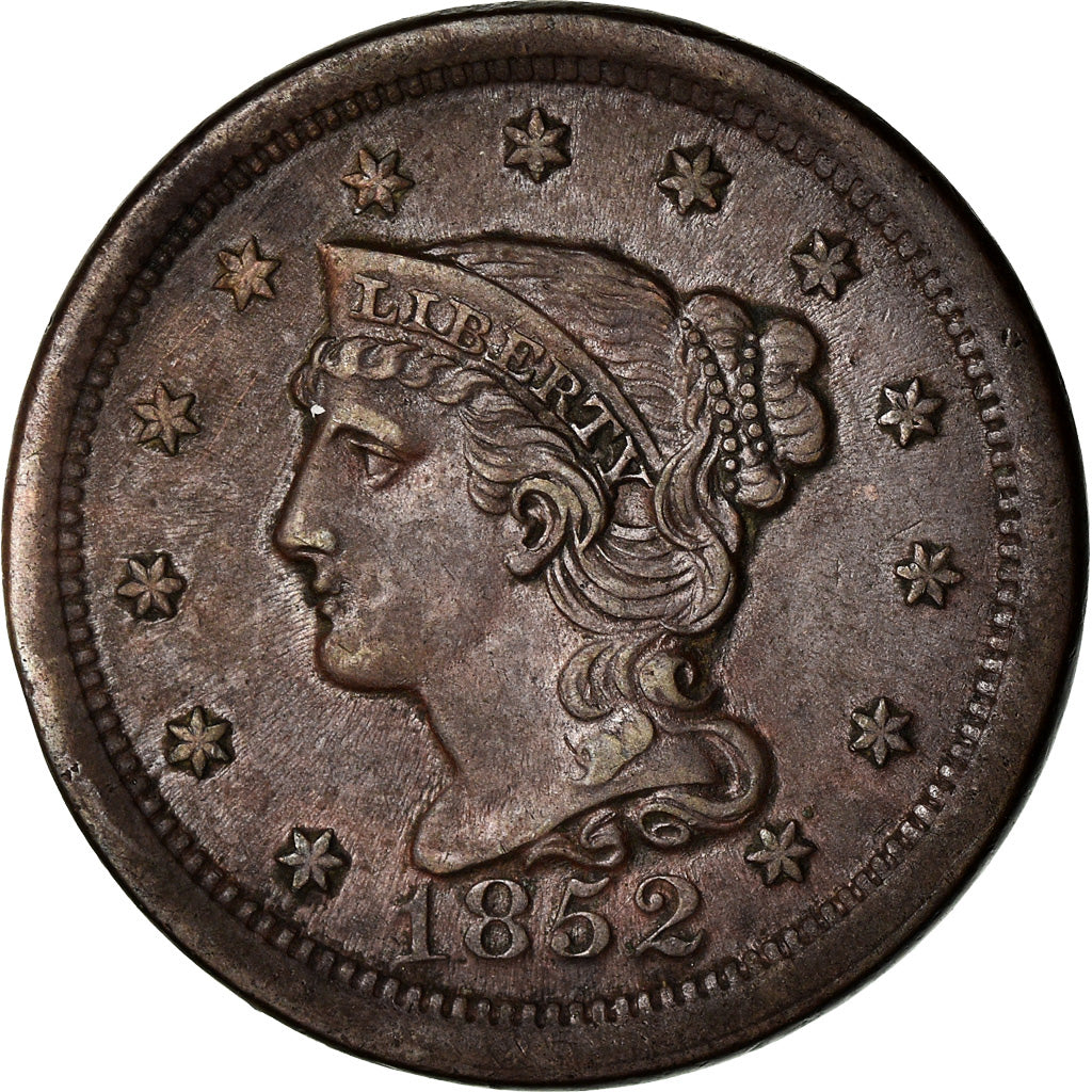 Coin, United States, Braided Hair Cent, Cent, 1852, U.S. Mint, Philadelphia