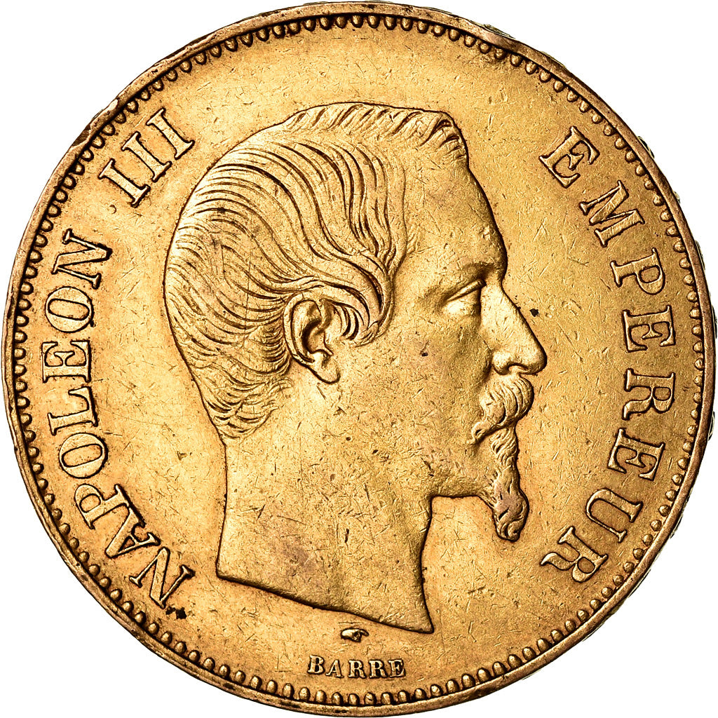 Moneta, Francia, Napoleon III, 100 Francs, 1857, Paris, MB+, Oro, KM:786.1