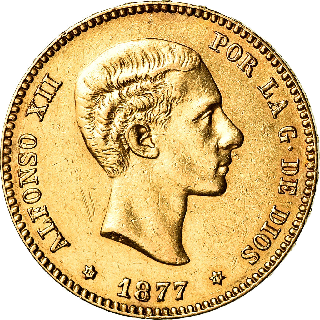 Moneda, España, Alfonso XII, 25 Pesetas, 1877, Madrid, MBC+, Oro, KM:673