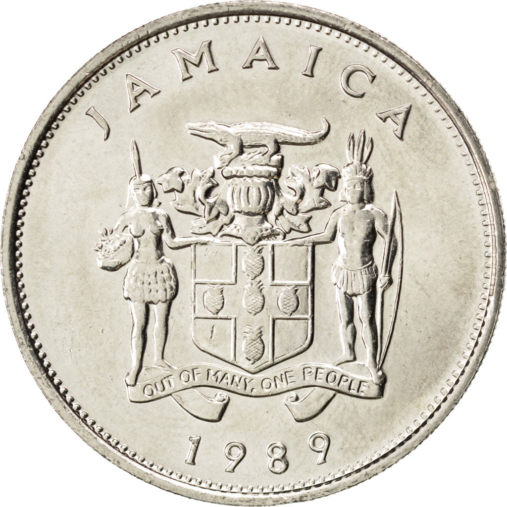 JAMAICA, 20 Cents, 1989, Franklin Mint, KM #48, MS(63), Copper-Nickel, 28.5,...