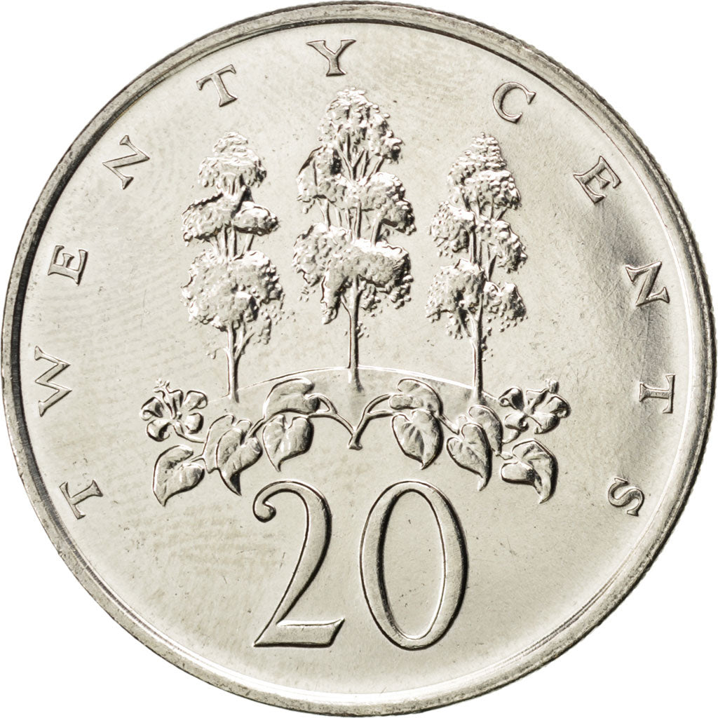 JAMAICA, 20 Cents, 1989, Franklin Mint, KM #48, MS(63), Copper-Nickel, 28.5,...
