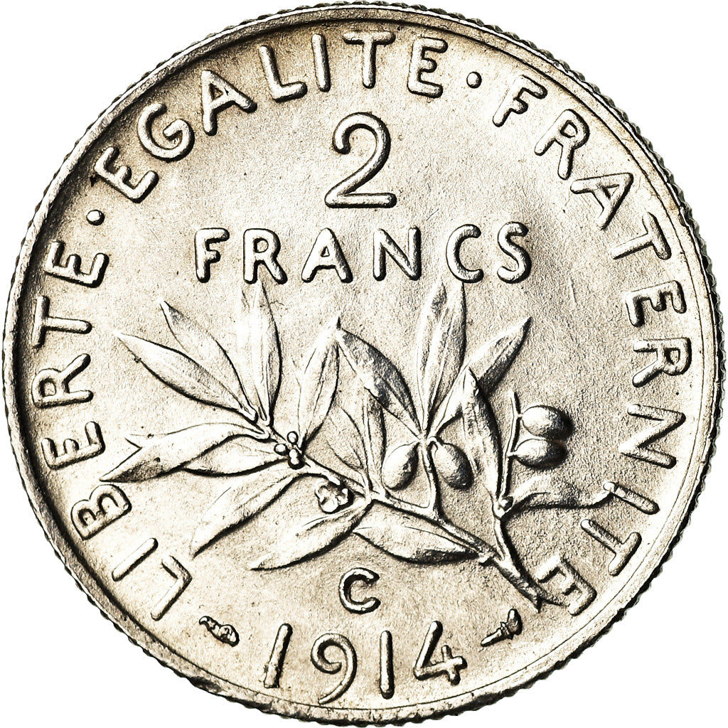 Coin, France, Semeuse, 2 Francs, 1914, Castelsarrasin, AU(55-58), Silver