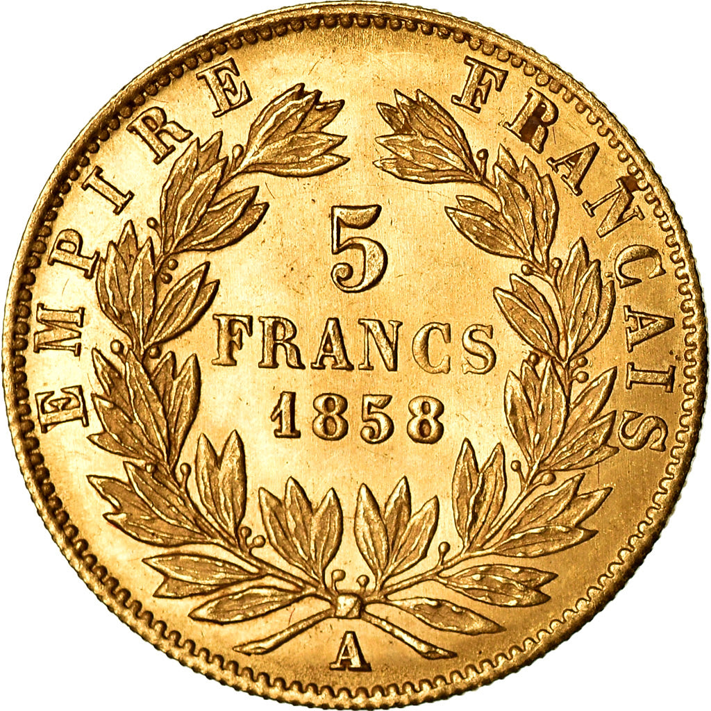 Munten, Frankrijk, Napoleon III, Napoléon III, 5 Francs, 1858, Paris, PR, Goud