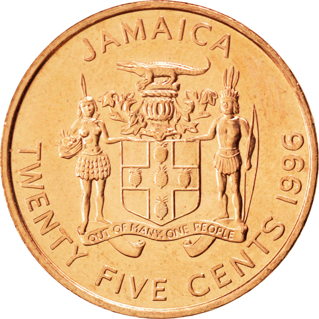 JAMAICA, 25 Cents, 1996, British Royal Mint, KM #167, MS(63), Copper Plated...
