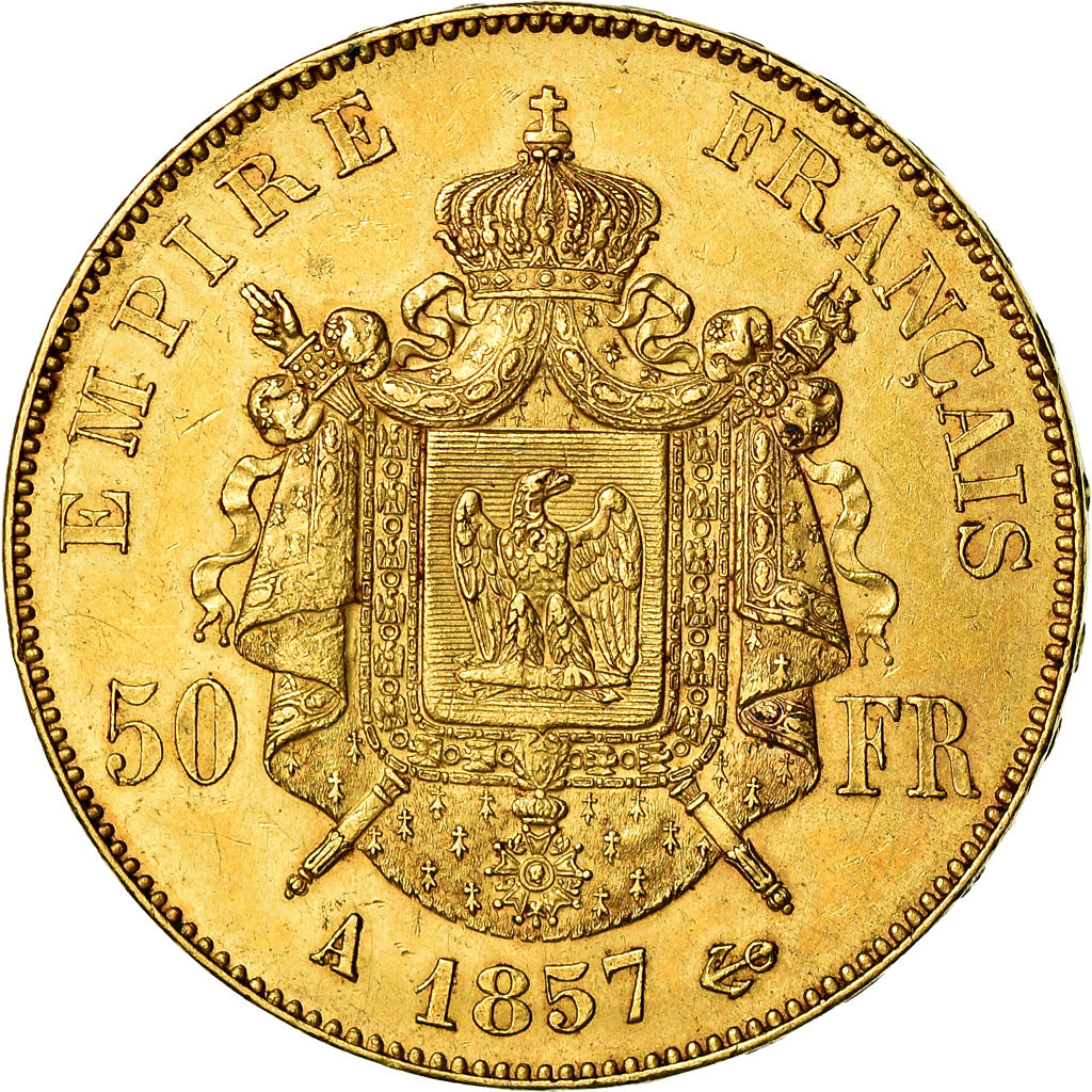 Moneda, Francia, Napoleon III, Napoléon III, 50 Francs, 1857, Paris, MBC+, Oro