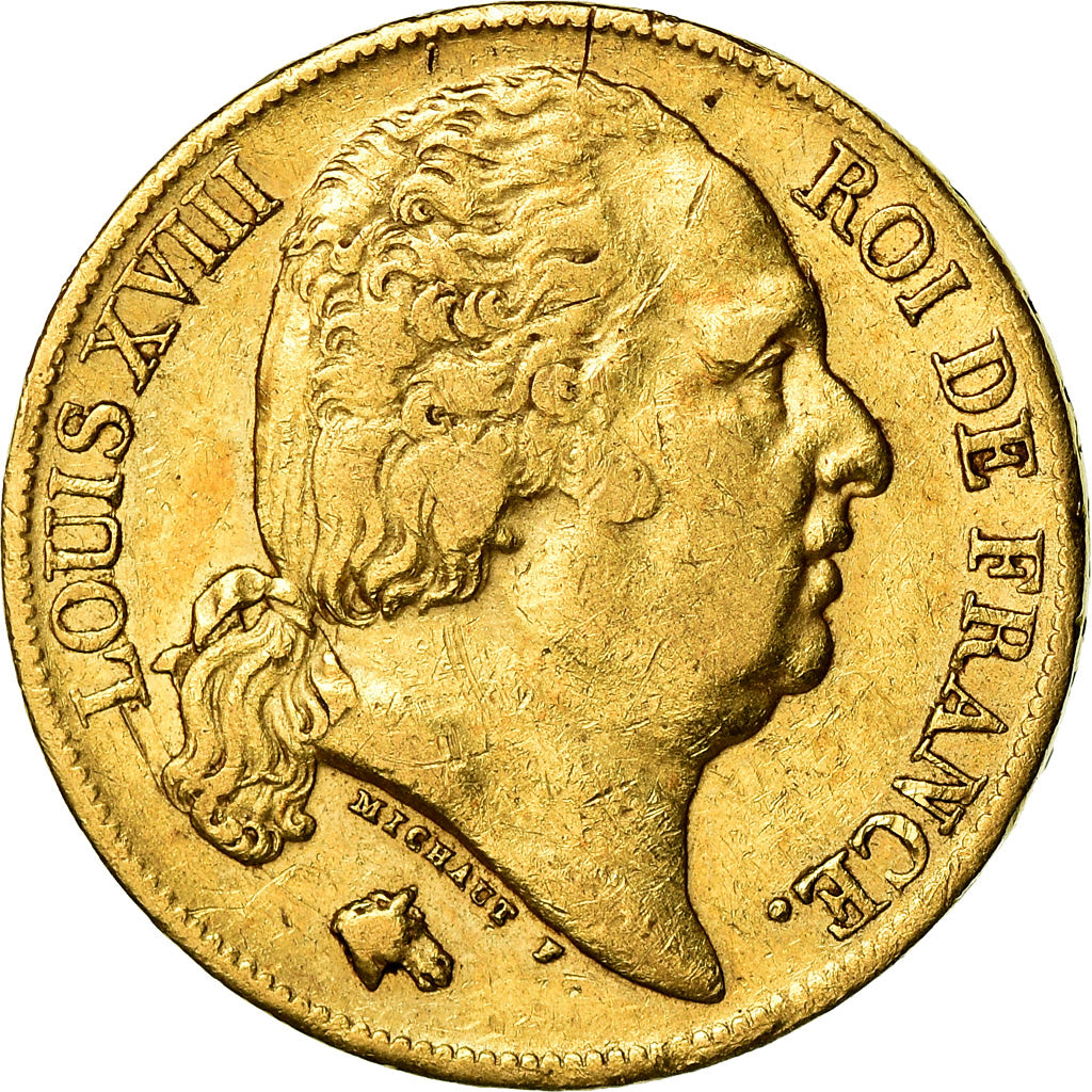 Moneda, Francia, Louis XVIII, Louis XVIII, 20 Francs, 1819, Paris, MBC, Oro