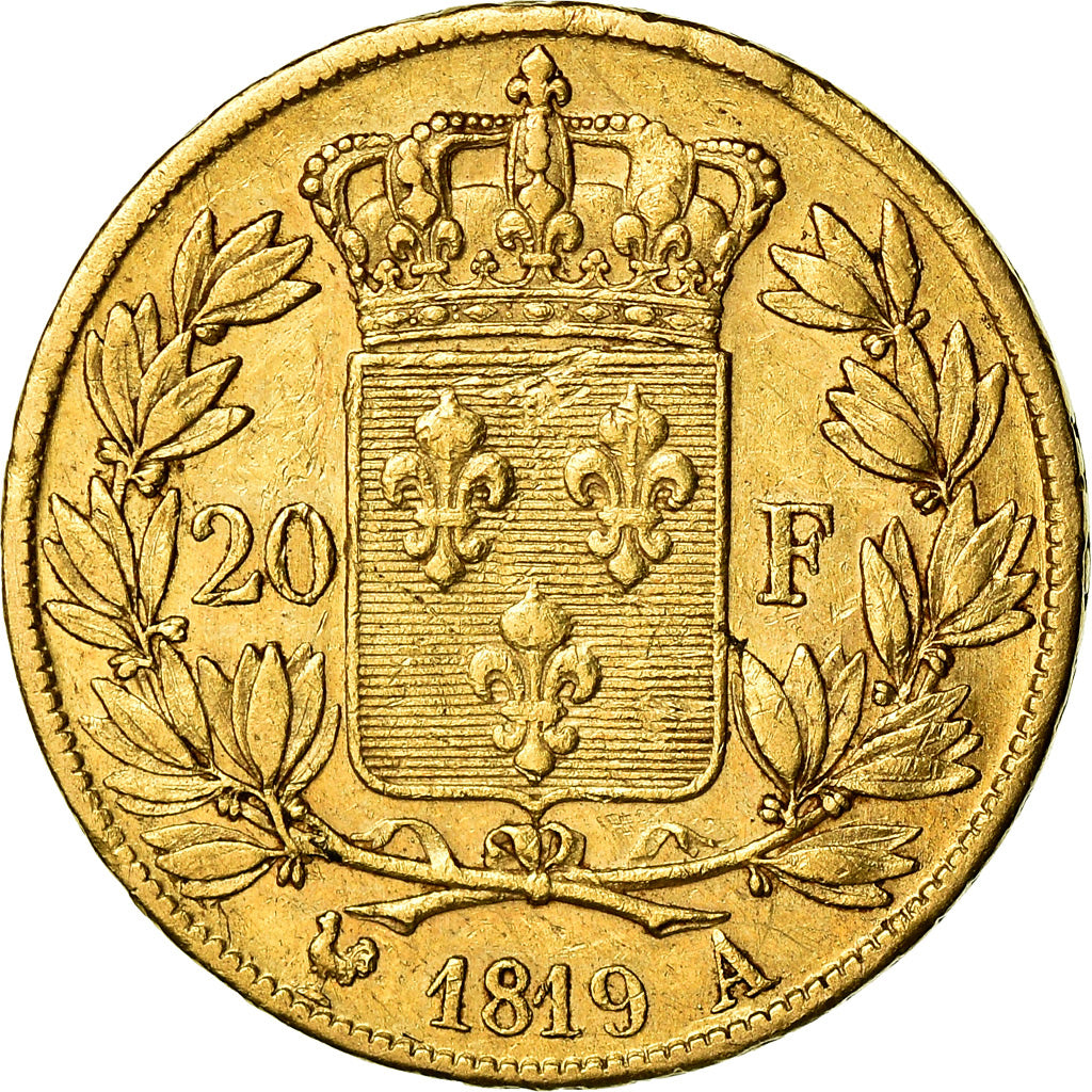Moneda, Francia, Louis XVIII, Louis XVIII, 20 Francs, 1819, Paris, MBC, Oro