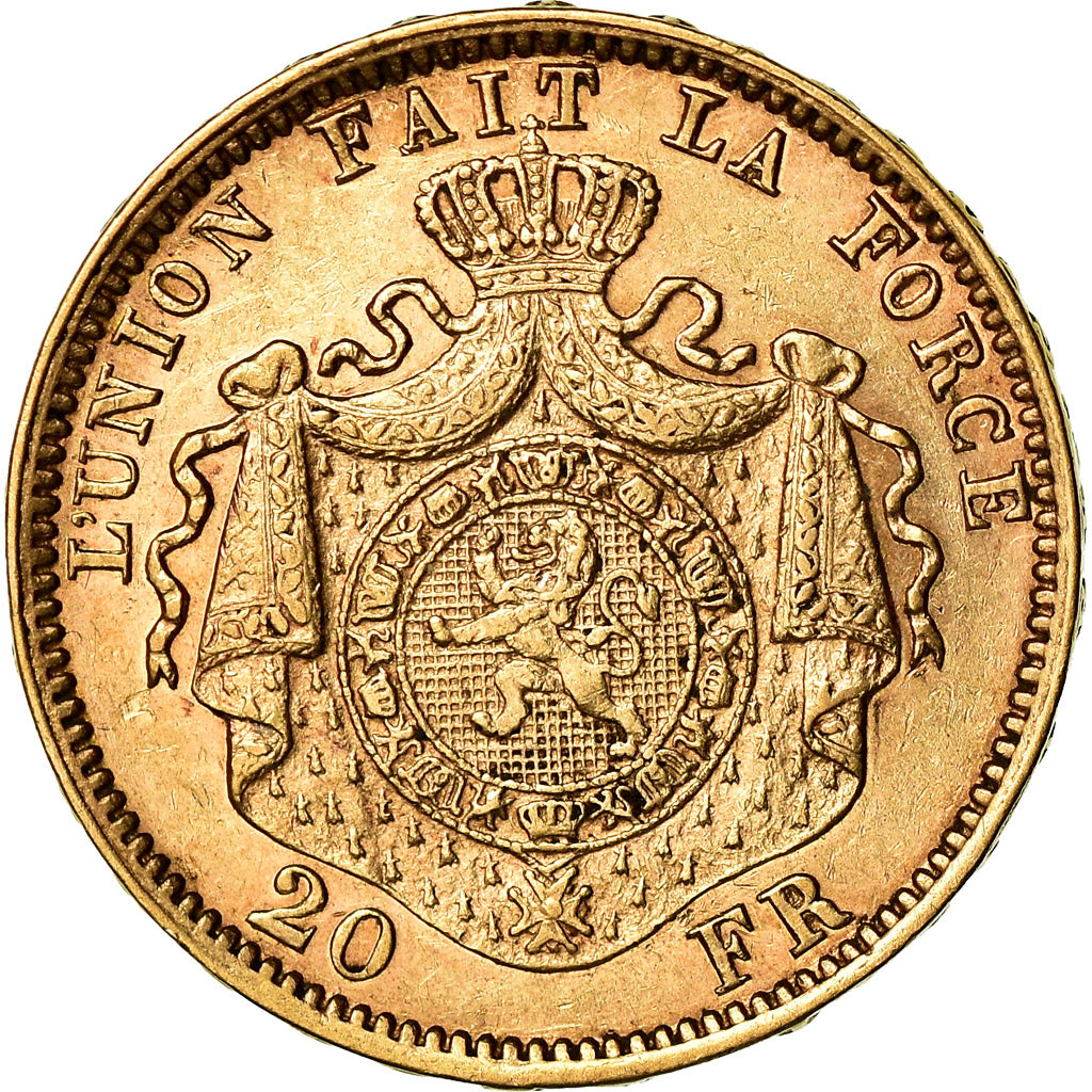 Coin, Belgium, Leopold II, 20 Francs, 20 Frank, 1877, AU(50-53), Gold, KM:37