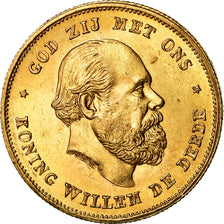 Coin, Netherlands, William III, 10 Gulden, 1875, MS(60-62), Gold, KM:105