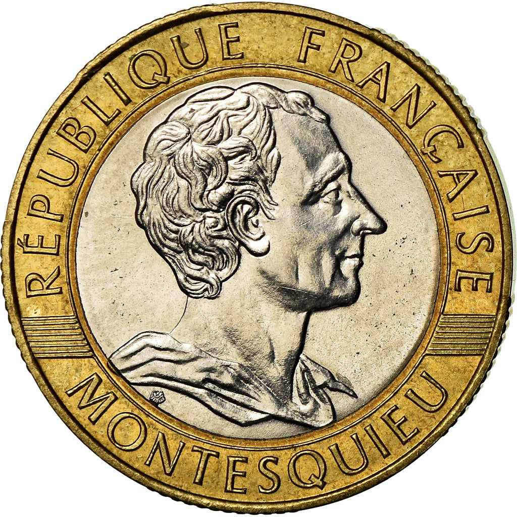 Münze, Frankreich, Montesquieu, 10 Francs, 1989, UNZ, Bi-Metallic, KM:969