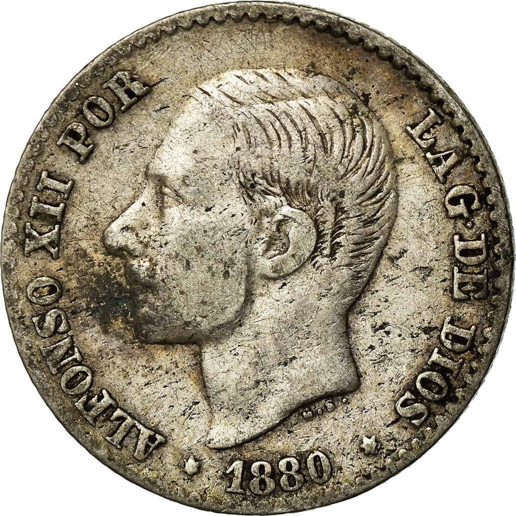 Coin, Spain, Alfonso XII, 50 Centimos, 1880, Madrid, EF(40-45), Silver, KM:685
