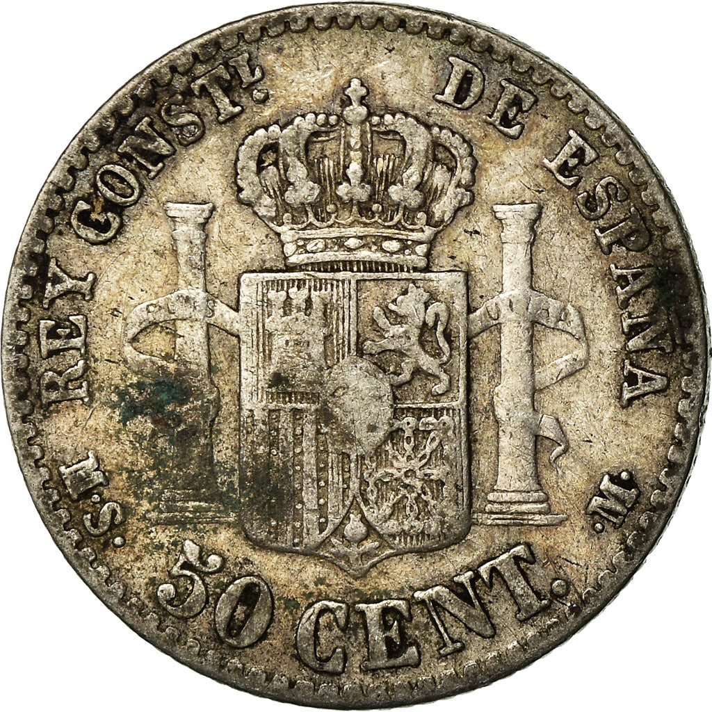 Coin, Spain, Alfonso XII, 50 Centimos, 1880, Madrid, EF(40-45), Silver, KM:685