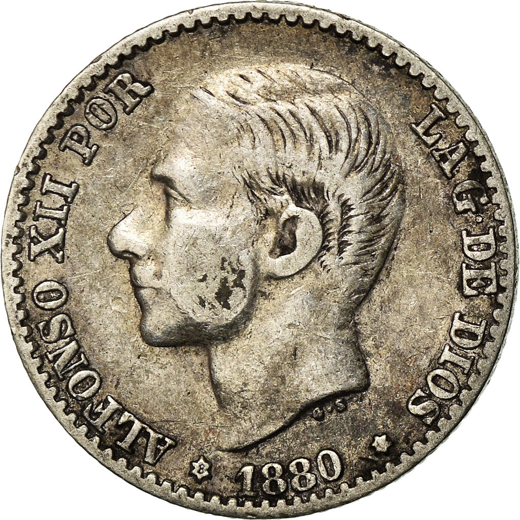Coin, Spain, Alfonso XII, 50 Centimos, 1880, Madrid, EF(40-45), Silver, KM:685