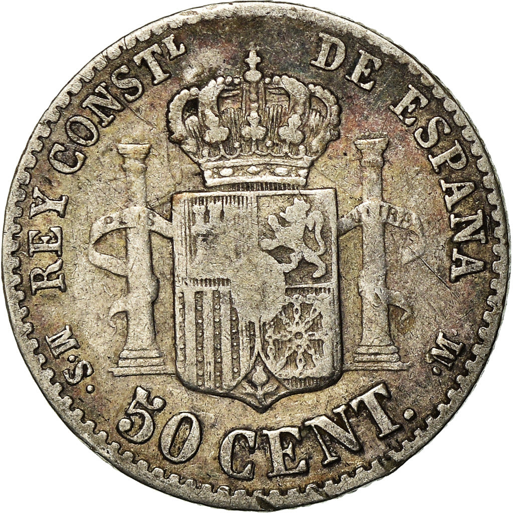 Coin, Spain, Alfonso XII, 50 Centimos, 1880, Madrid, EF(40-45), Silver, KM:685