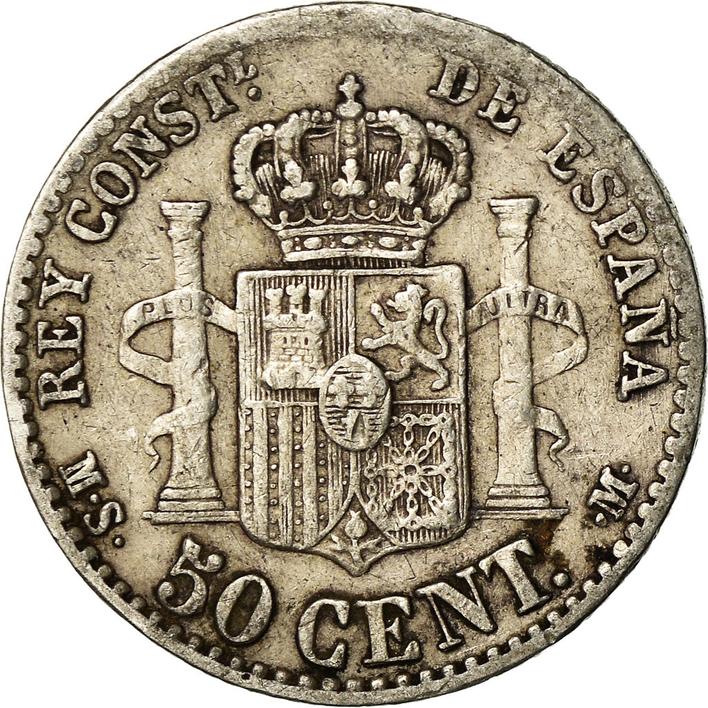 Moeda, Espanha, Alfonso XII, 50 Centimos, 1880, Madrid, EF(40-45), Prata, KM:685