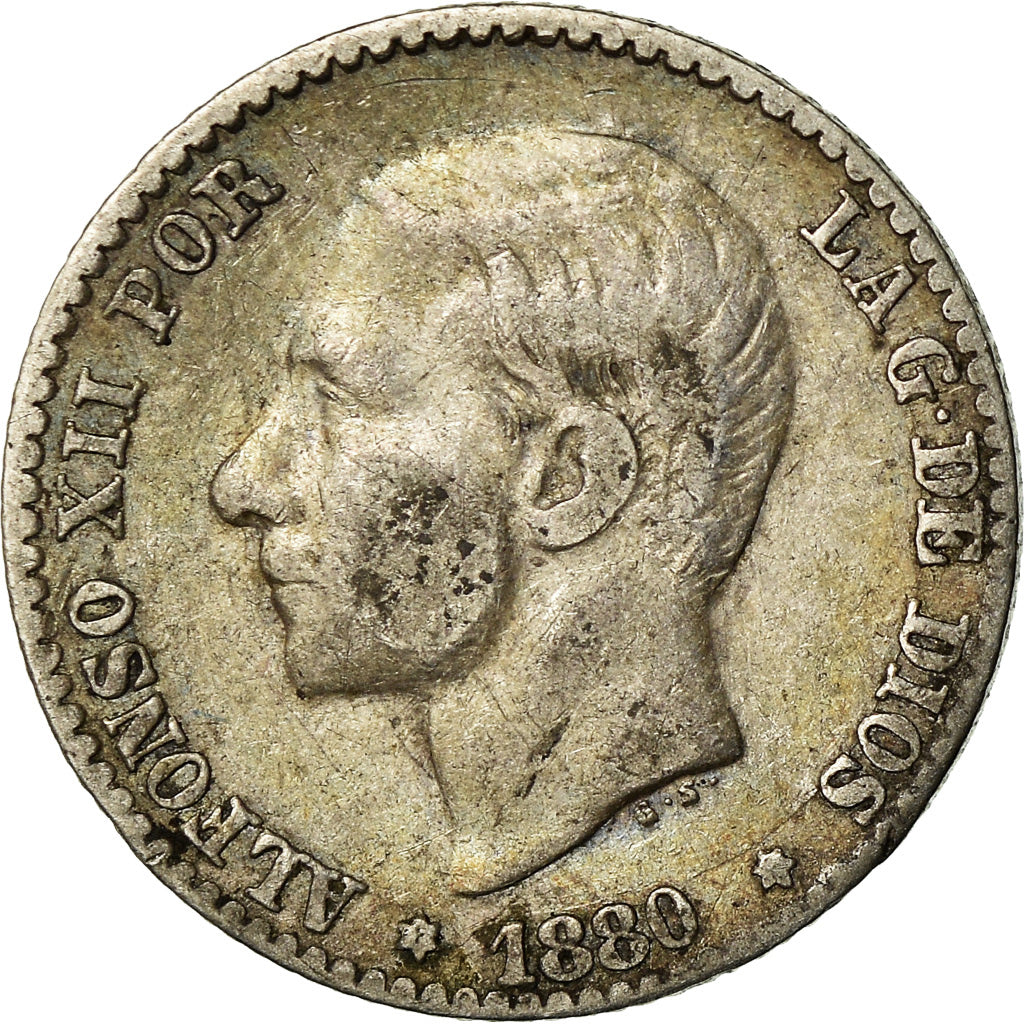 Moneta, Spagna, Alfonso XII, 50 Centimos, 1880, Madrid, BB, Argento, KM:685