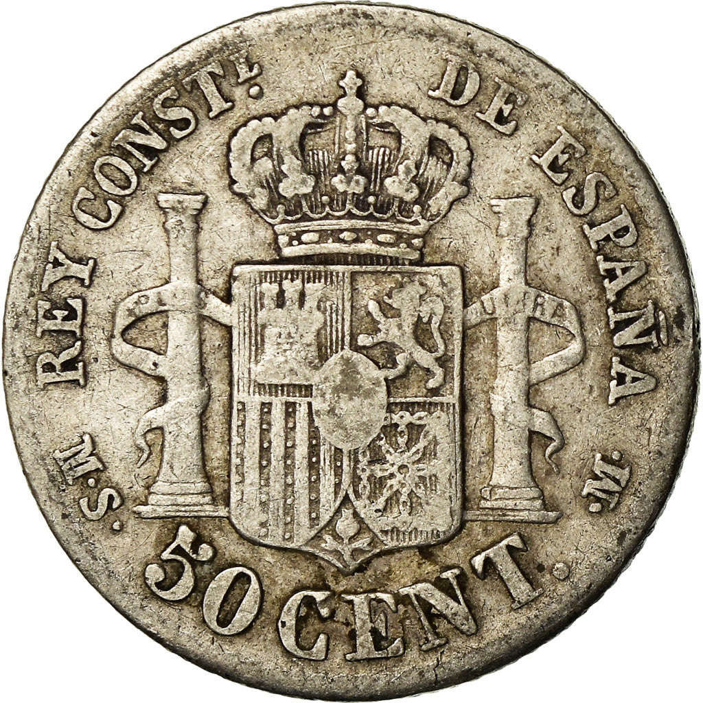 Coin, Spain, Alfonso XII, 50 Centimos, 1885, Madrid, EF(40-45), Silver, KM:685
