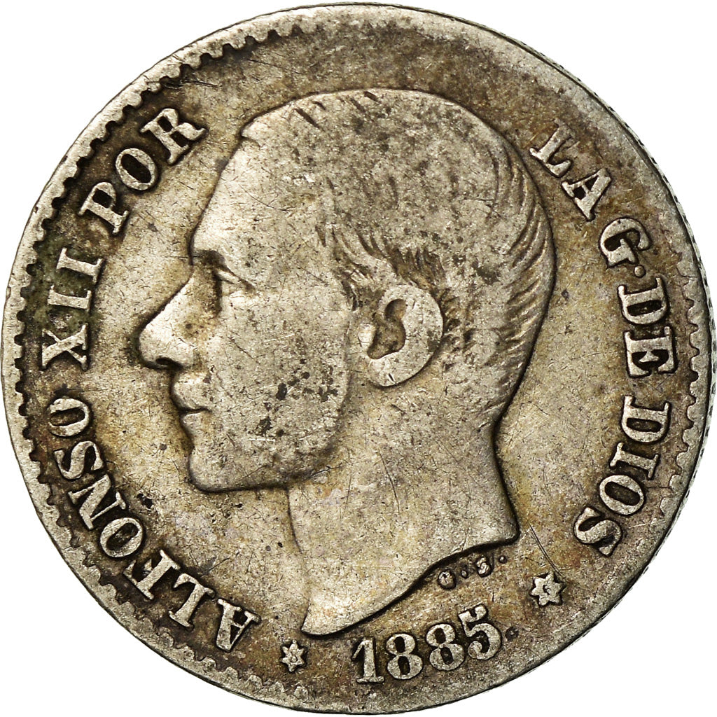 Coin, Spain, Alfonso XII, 50 Centimos, 1885, Madrid, EF(40-45), Silver, KM:685