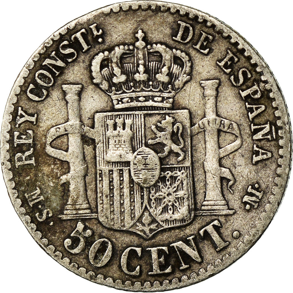 Coin, Spain, Alfonso XII, 50 Centimos, 1885, Madrid, EF(40-45), Silver, KM:685