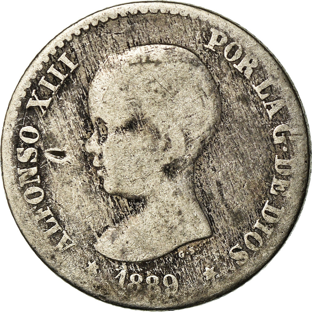 Moneta, Spagna, Alfonso XIII, 50 Centimos, 1889, Madrid, MB, Argento, KM:690