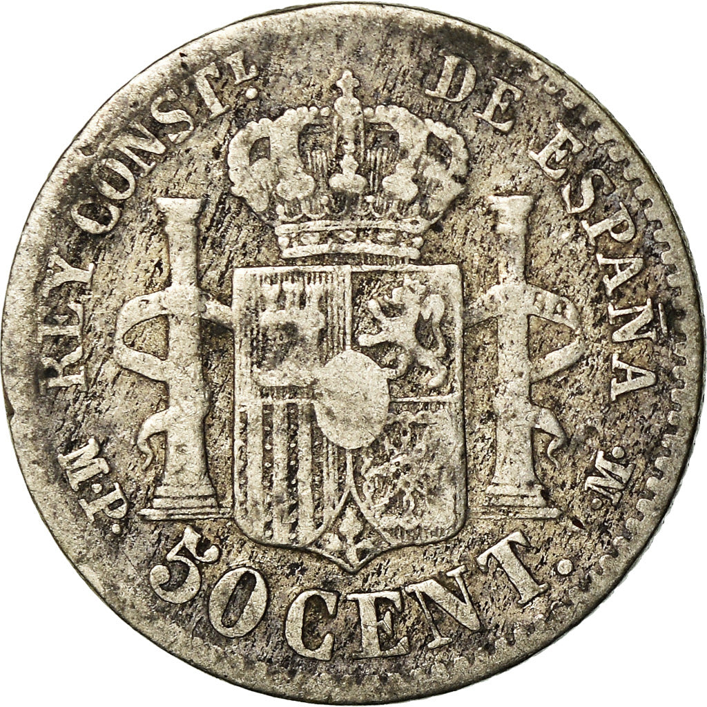 Moneta, Spagna, Alfonso XIII, 50 Centimos, 1889, Madrid, MB, Argento, KM:690
