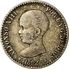 Coin, Spain, Alfonso XIII, 50 Centimos, 1892, Madrid, EF(40-45), Silver, KM:690