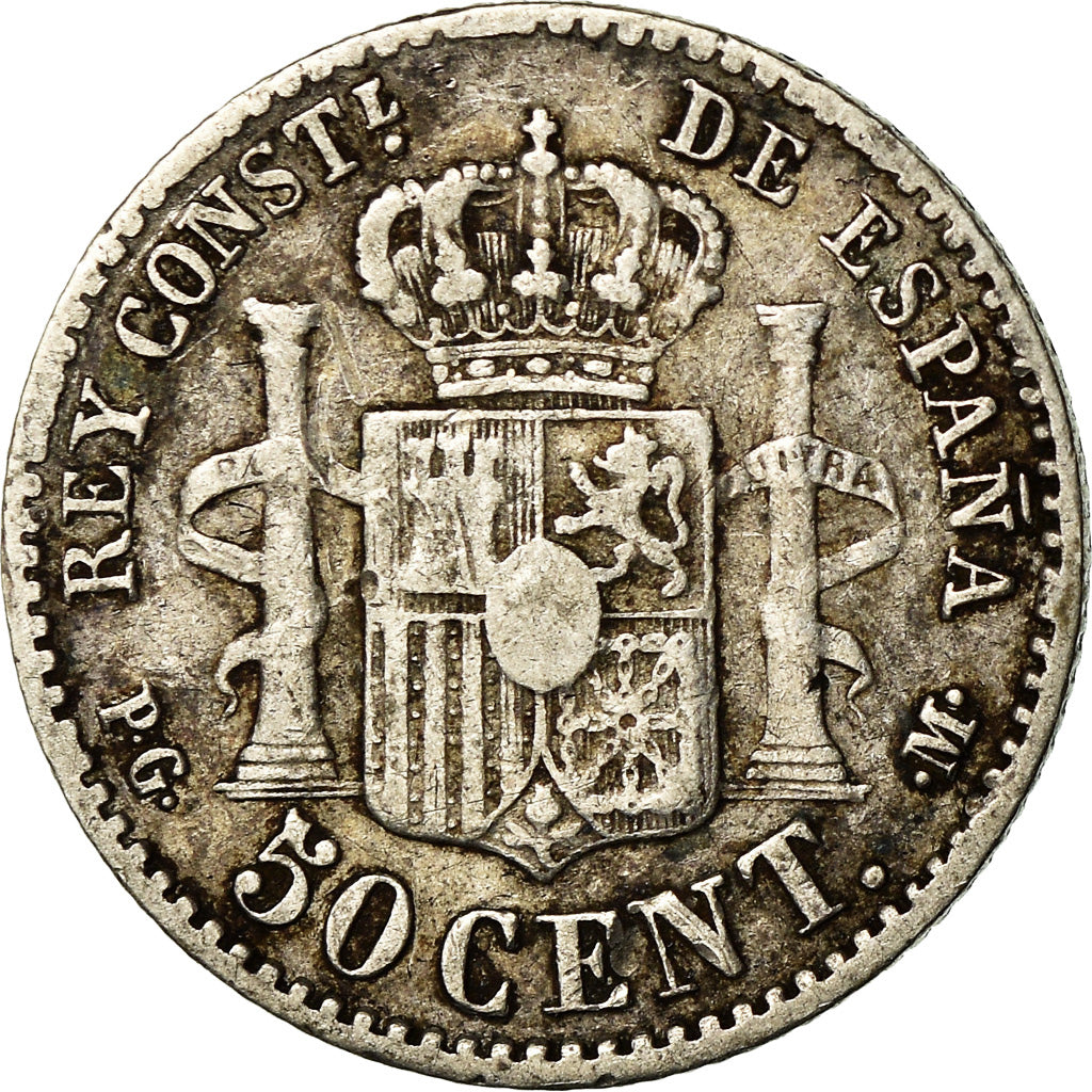 Moneta, Spagna, Alfonso XIII, 50 Centimos, 1892, Madrid, MB+, Argento, KM:690