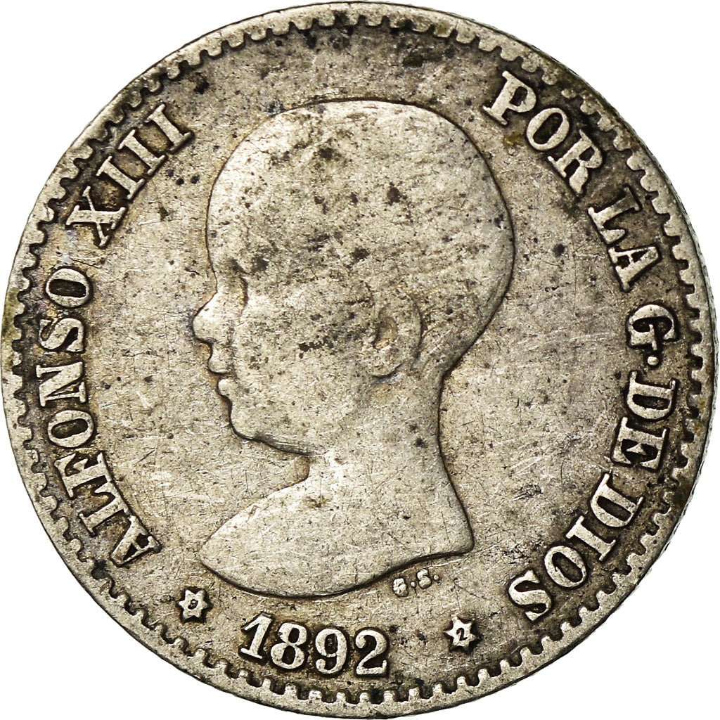 Münze, Spanien, Alfonso XIII, 50 Centimos, 1892, Madrid, S+, Silber, KM:690