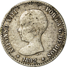 Münze, Spanien, Alfonso XIII, 50 Centimos, 1892, Madrid, S+, Silber, KM:690