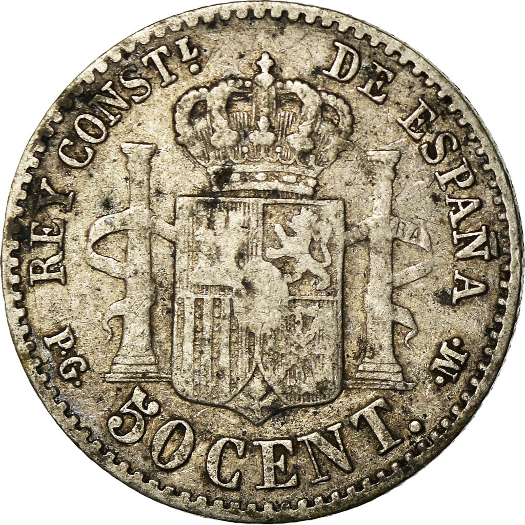 Münze, Spanien, Alfonso XIII, 50 Centimos, 1892, Madrid, S+, Silber, KM:690