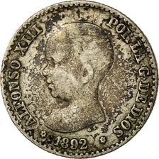Coin, Spain, Alfonso XIII, 50 Centimos, 1892, Madrid, VF(30-35), Silver, KM:690