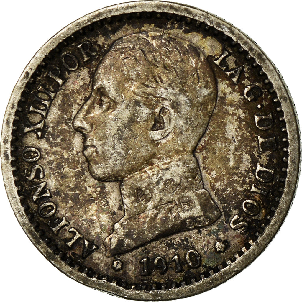 Coin, Spain, Alfonso XIII, 50 Centimos, 1910, Madrid, EF(40-45), Silver, KM:730