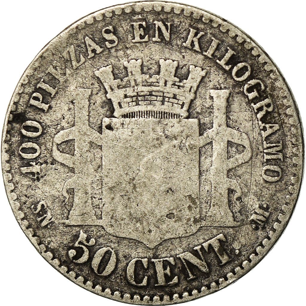 Moneta, Spagna, Provisional Government, 50 Centimos, 1869, Madrid, B+, Argento