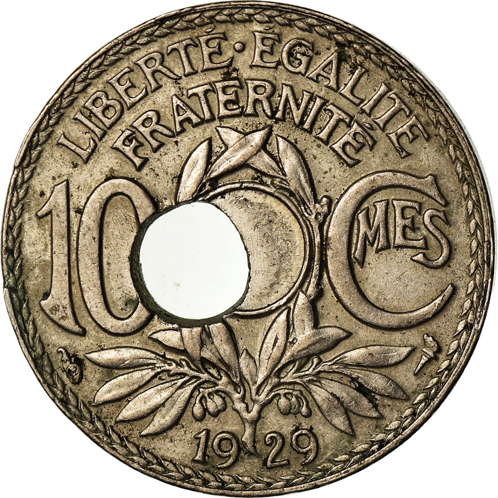 Munten, Frankrijk, Lindauer, 10 Centimes, 1929, Paris, Trou Décentré, ZF+