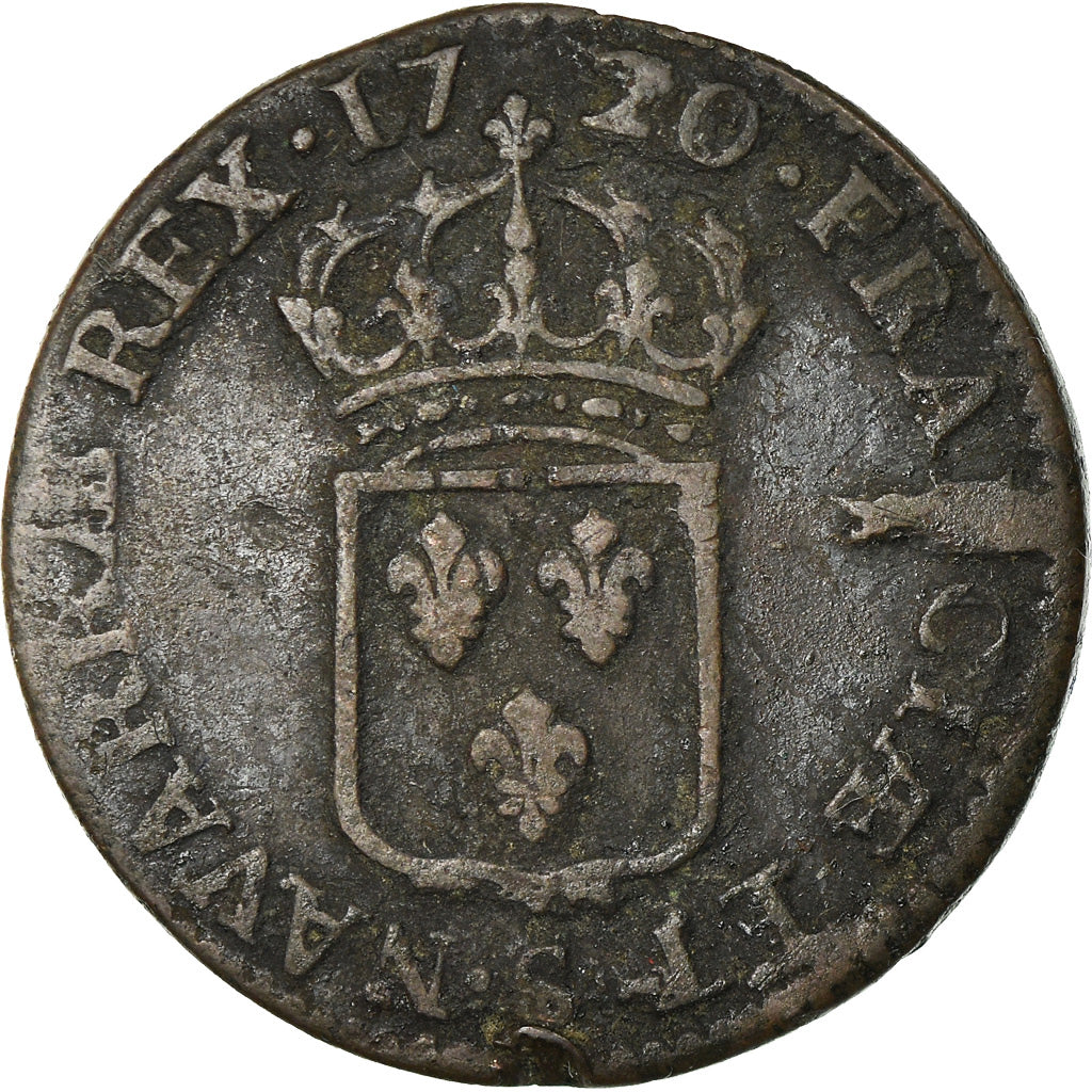 Moneta, Francja, Louis XV, Demi sol au buste enfantin, 1/2 Sol, 1720, Reims
