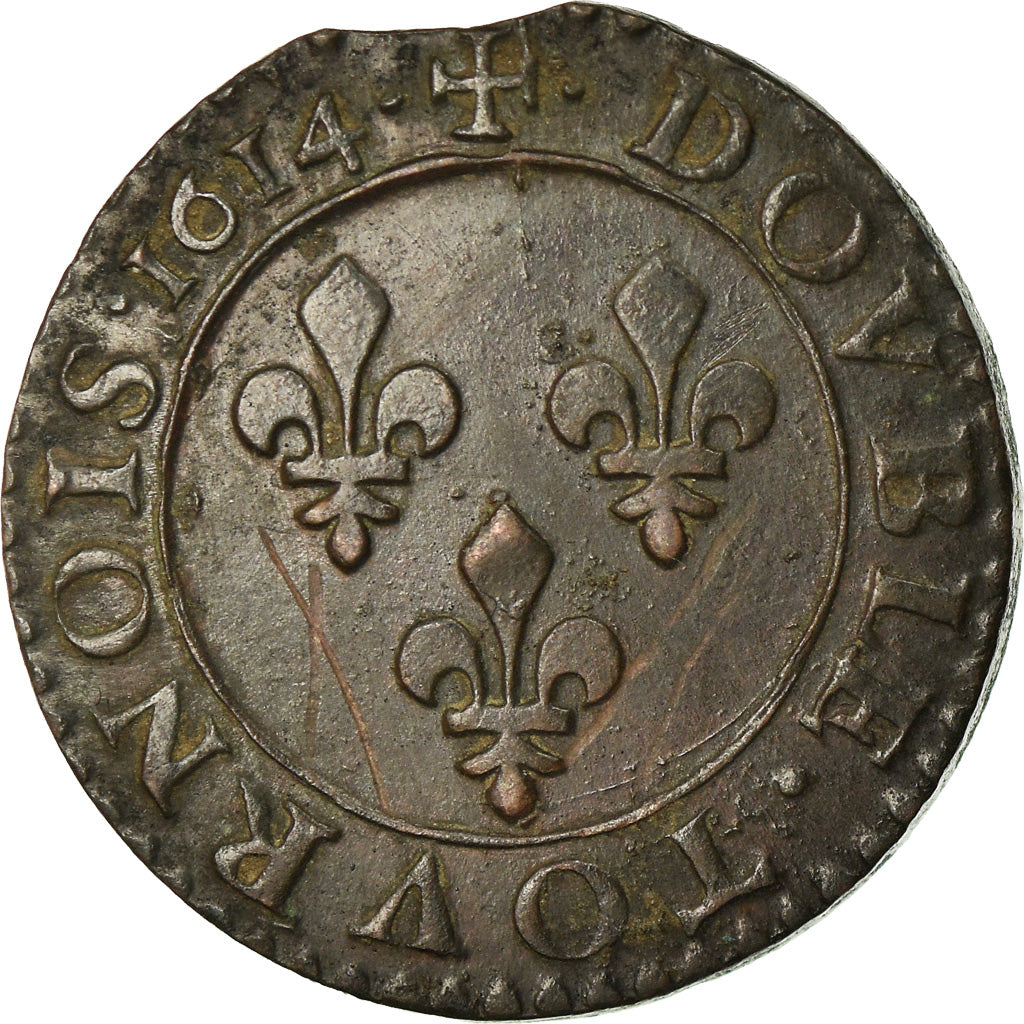 Moneta, Francia, Louis XIII, Double tournois, buste laurée et cuirassé, Double