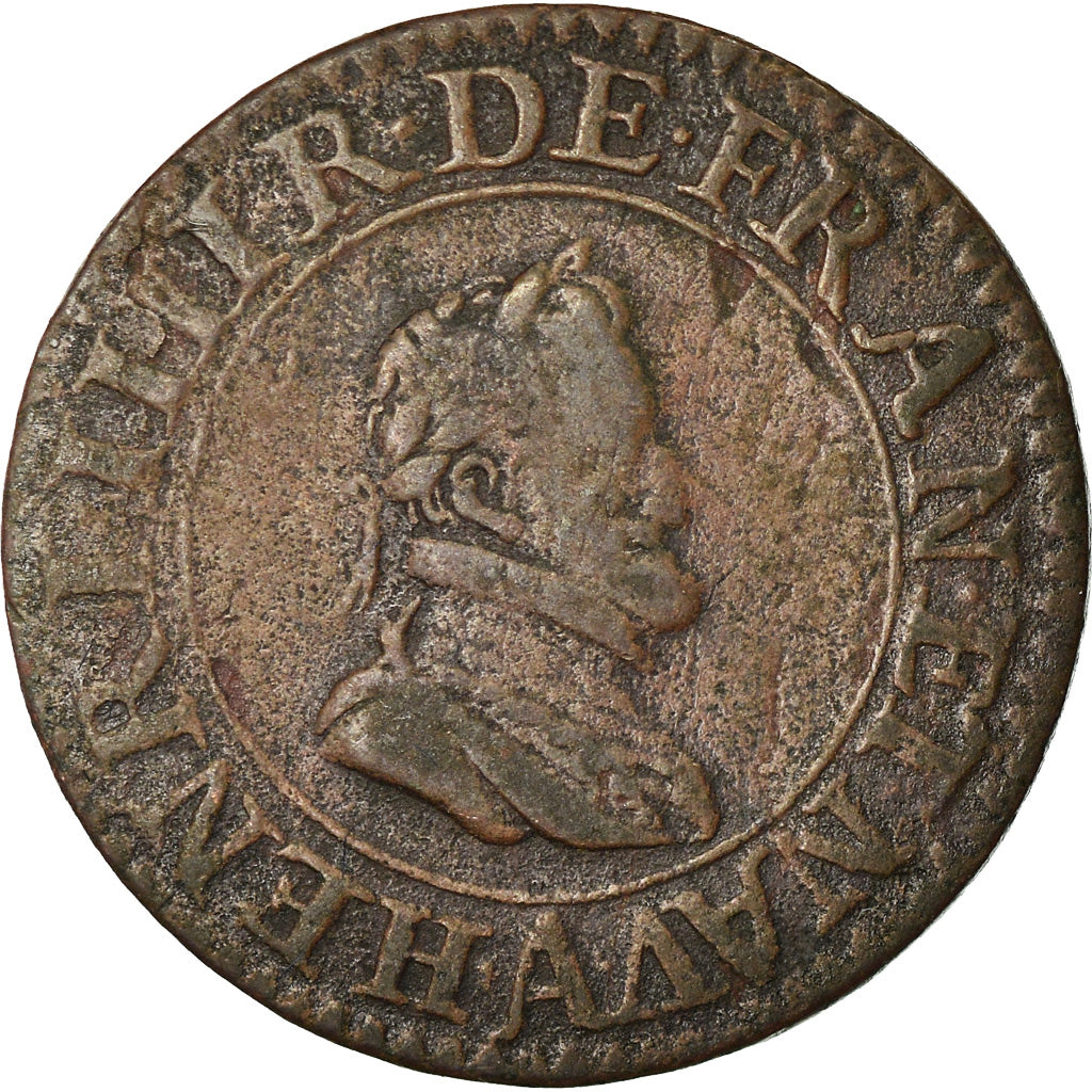 Moeda, França, Henri IV, Double Tournois, 1603, Paris, VF(30-35), Cobre