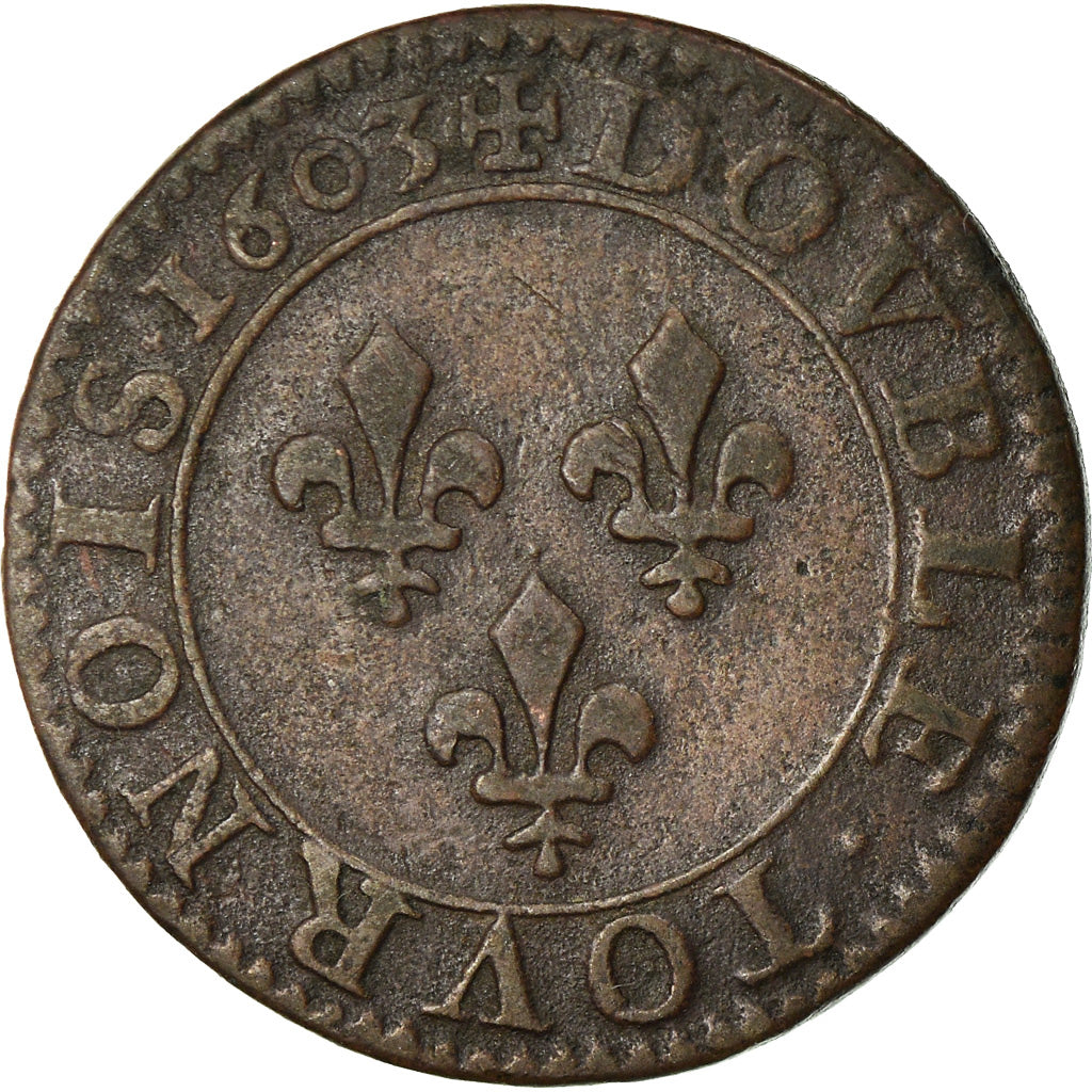 Moeda, França, Henri IV, Double Tournois, 1603, Paris, VF(30-35), Cobre