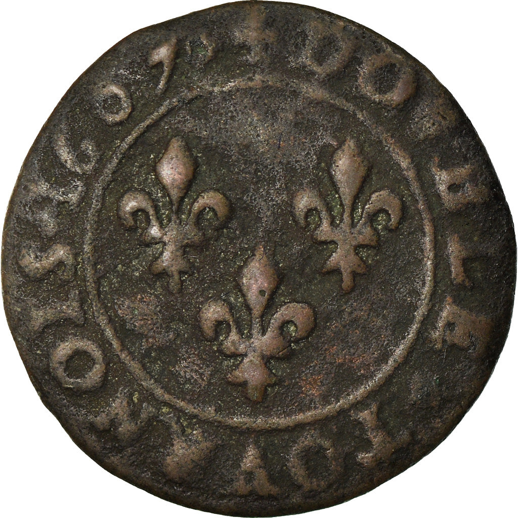 Moneta, Francia, Henri IV, Double Tournois, 1607, Lyon, B+, Rame, CGKL:202A