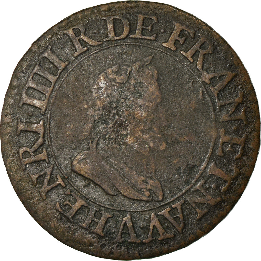 Coin, France, Henri IV, Double Tournois, 1609, Paris, VF(30-35), Copper