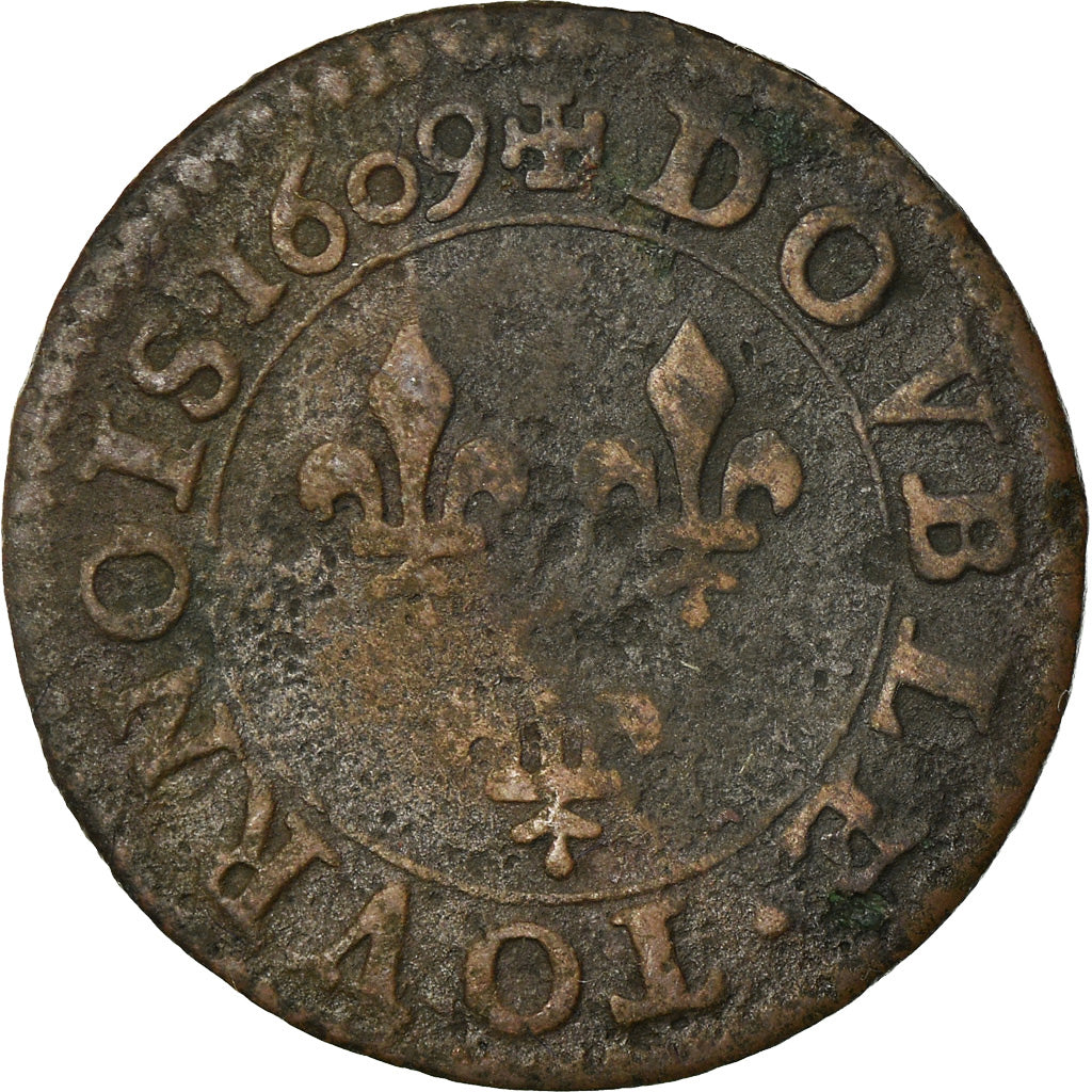 Coin, France, Henri IV, Double Tournois, 1609, Paris, VF(30-35), Copper