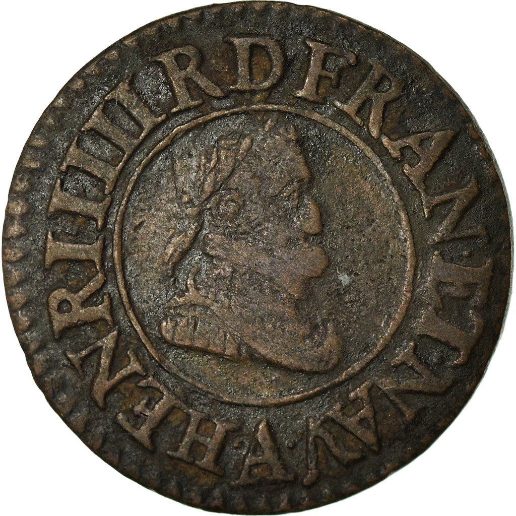 Coin, France, Henri IV, Denier Tournois, 1607, Paris, VF(30-35), Copper, KM:15