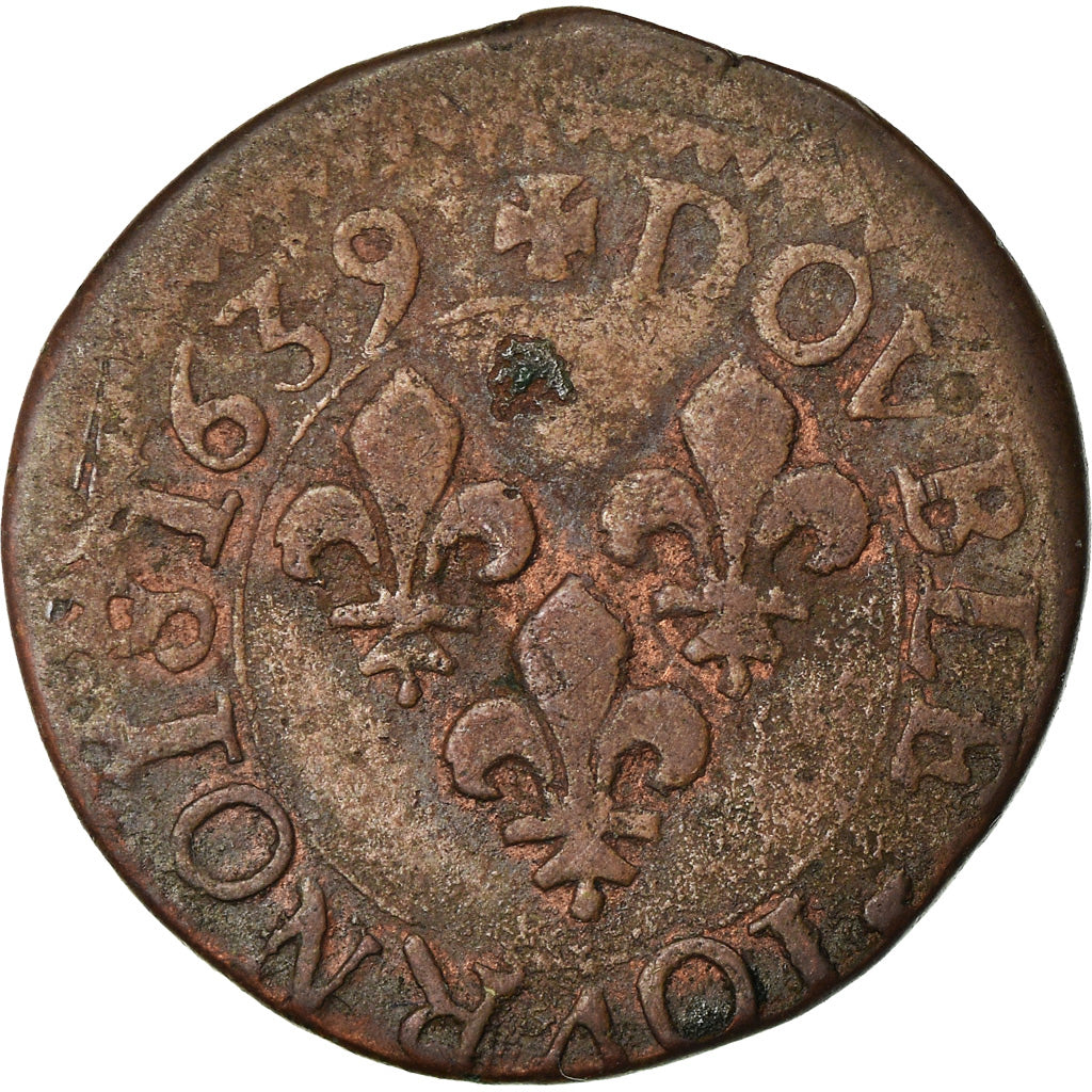 Munten, Frankrijk, Louis XIII, Double tournois, buste laurée et drapé, Double