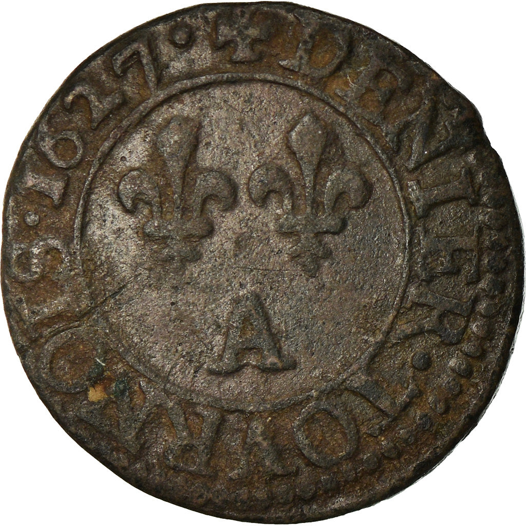 Coin, France, Louis XIII, Denier Tournois, 1627, Paris, VF(30-35), Copper
