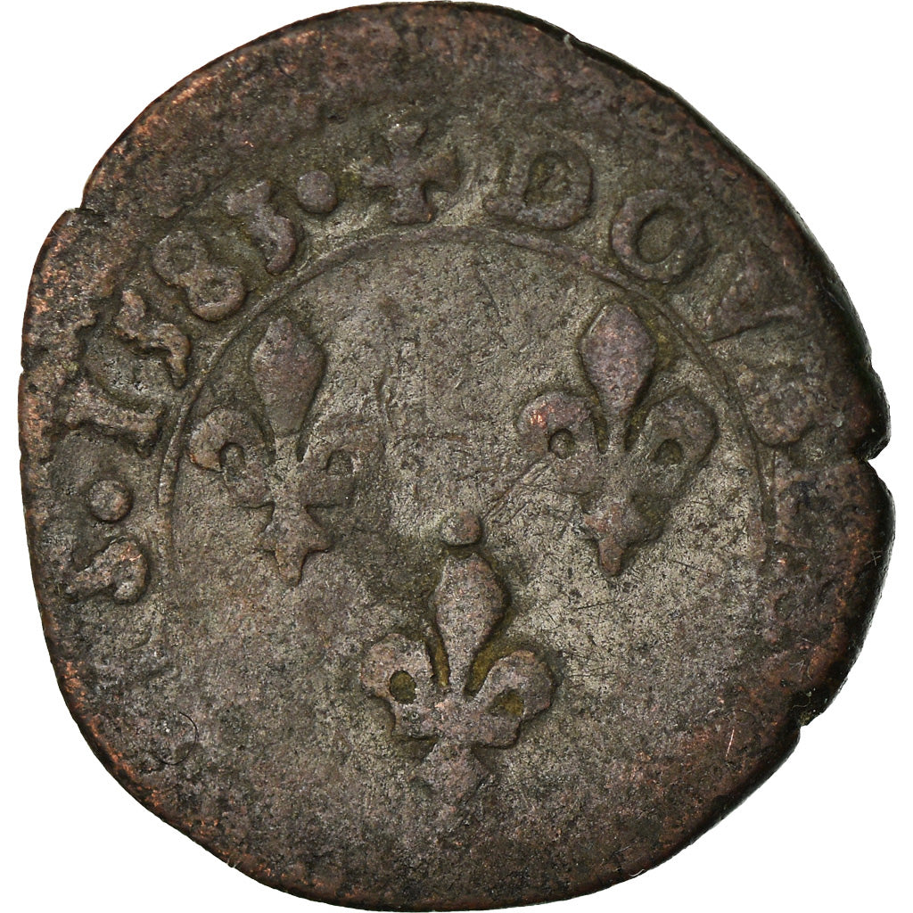 Coin, France, Henri III, Double Tournois, 1583, Tours, VG(8-10), Copper